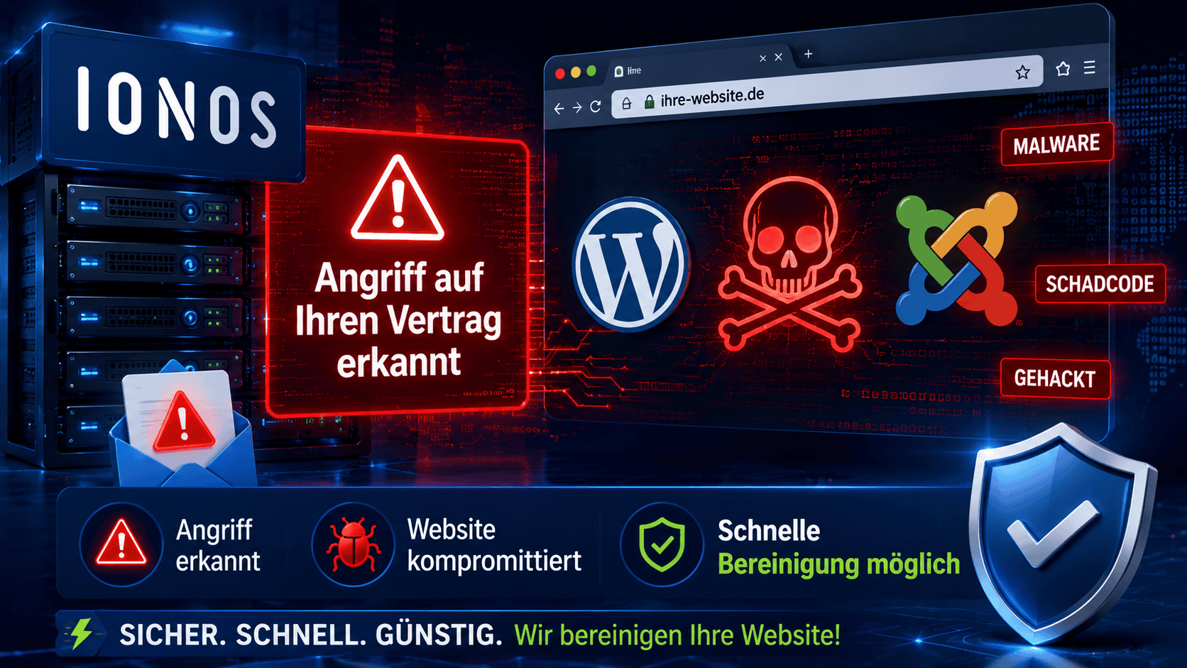 Angriff auf Ihren IONOS Vertrag - E-Mail vom IONOS Virenscanner mit schädlicher Datei auf dem Webspace