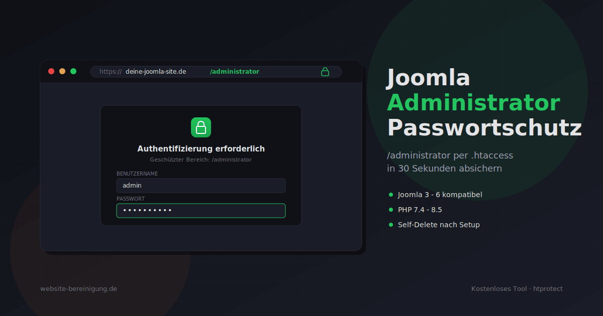 htprotect Plugin: Login-Dialog mit Benutzername- und Passwort-Eingabe zur Absicherung des Joomla /administrator-Verzeichnisses per .htaccess